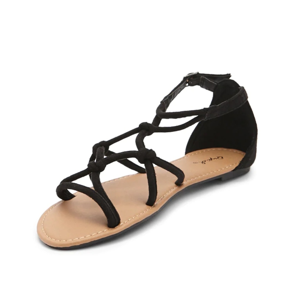 Qupid - Faux Suede Knotted Sandals (Black)